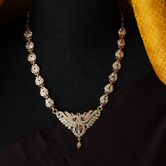 Heritage gold plated ruby white stone short necklace with 123447622