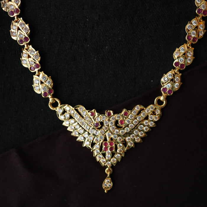 Heritage gold plated ruby white stone short necklace with 123447622