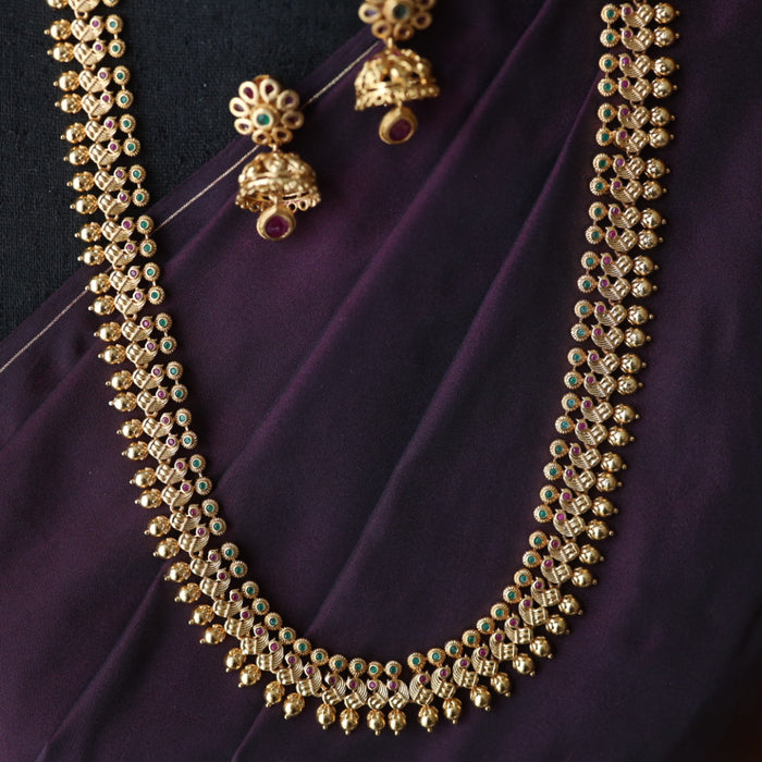 Antique gold long necklace/ waistchain and earrings 81648