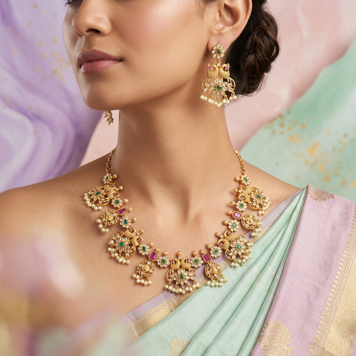 Antique pearl short necklace and earrings SS11042