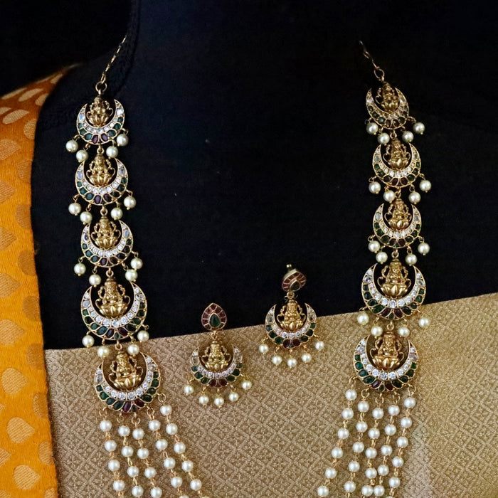 PADMINI Antique gold long necklace with  earrings / waistchain 15779