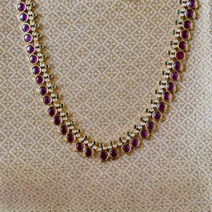 Antique gold ruby stone long necklace with  earrings /waistchain 1578001