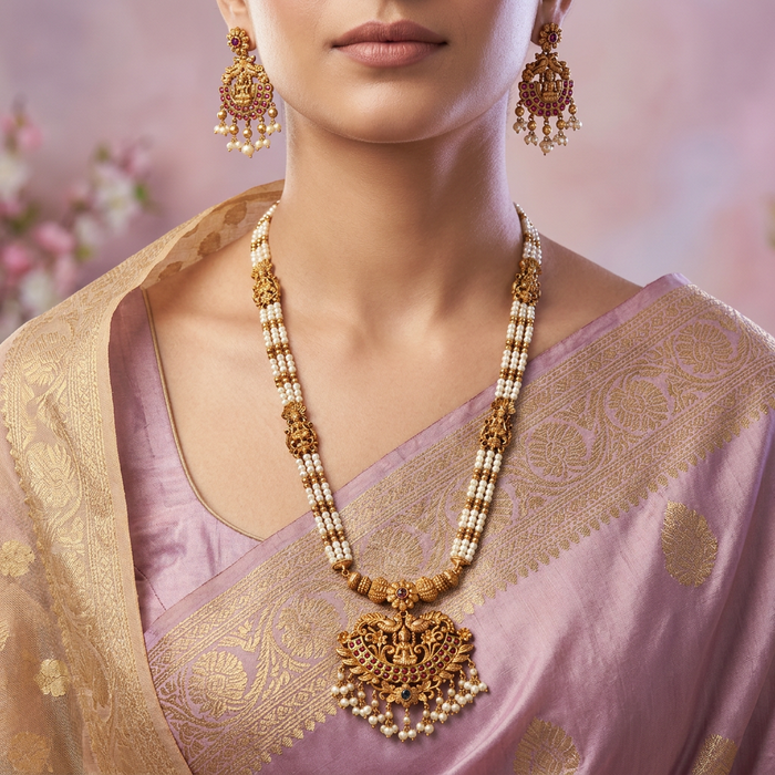 Antique pearl long necklace and earrings 81679