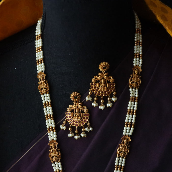 Antique pearl long necklace and earrings 81679