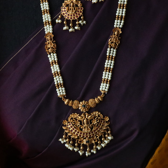Antique pearl long necklace and earrings 81679