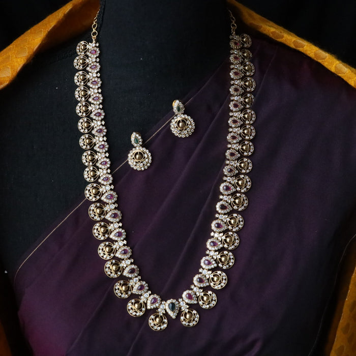 Antique ruby white stone layer long necklace/ waistchain and earrings 816903