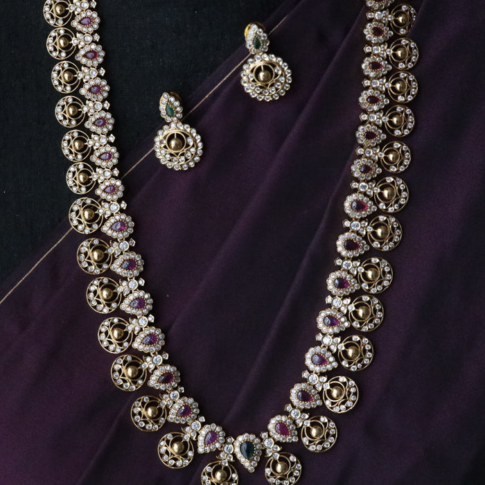 Antique ruby white stone layer long necklace/ waistchain and earrings 816903