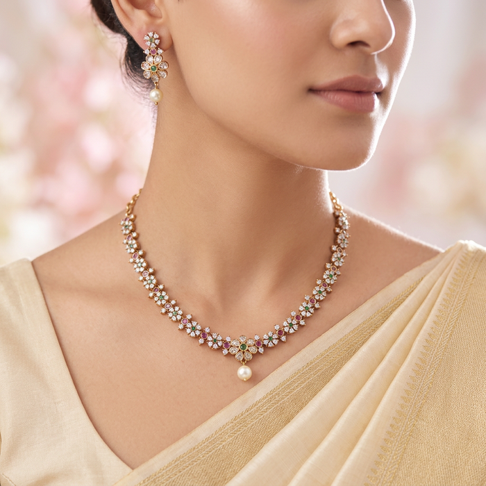 Antique simple short necklace with earrings TTS419