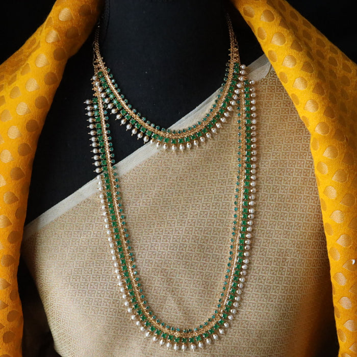 Heritage gold plated green stone long/ waistchain necklace 145776