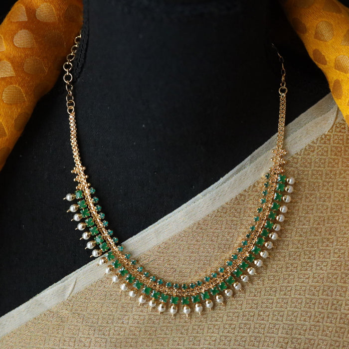 Heritage gold plated green stone short necklace 145777