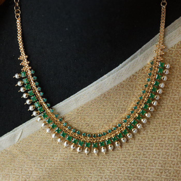 Heritage gold plated green stone short necklace 145777
