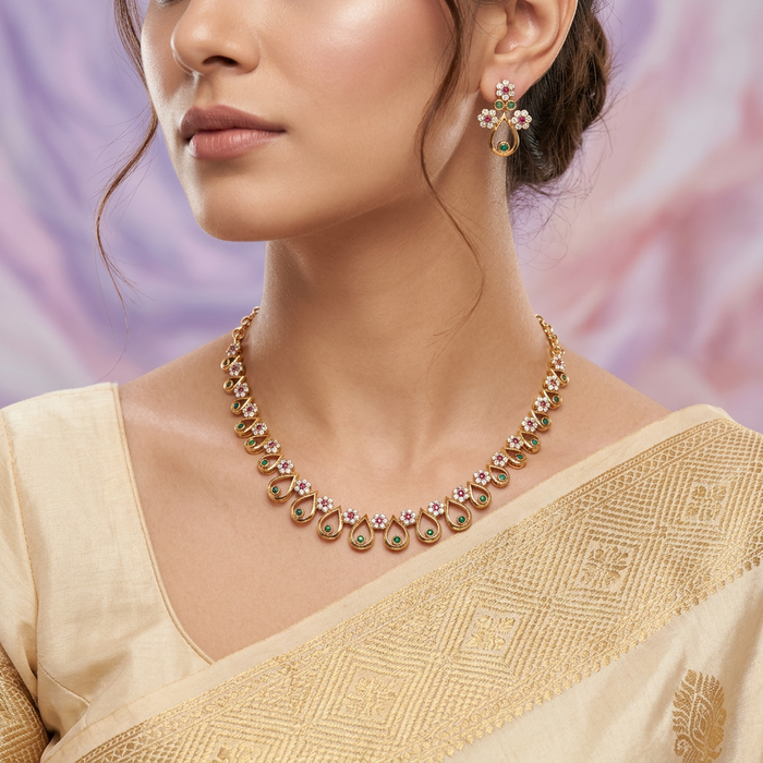 Antique stones simple short necklace with earrings SS10-107