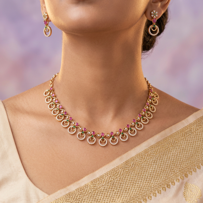 Antique stones simple short necklace with earrings TTS418