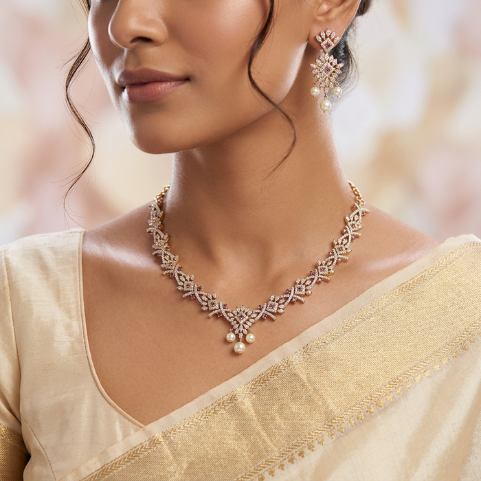 Antique simple short necklace with earrings TTS415