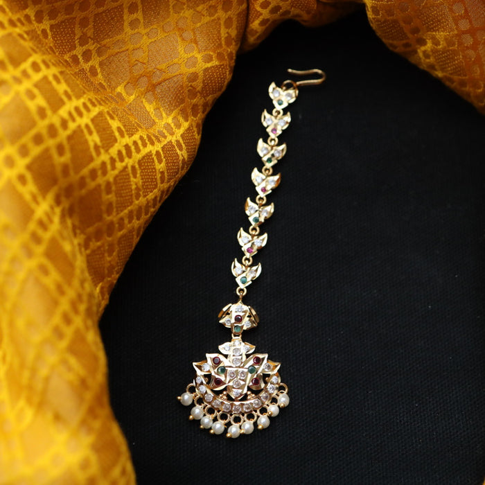 Heritage gold plated ruby  green white stone tikka 222348685