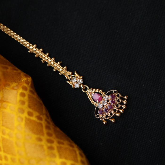 Heritage gold plated ruby white stone tikka TH1014