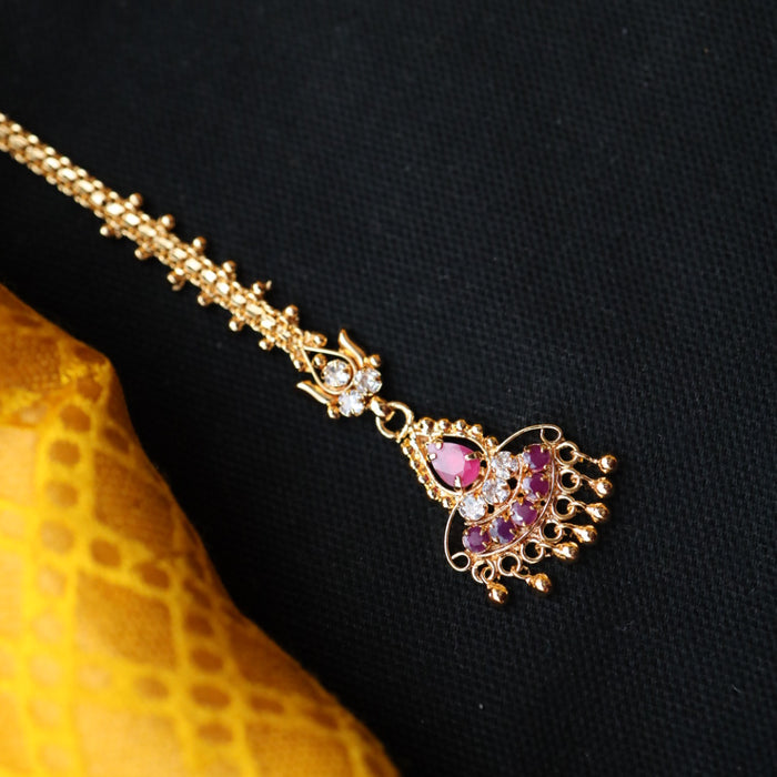 Heritage gold plated ruby white stone tikka TH1014