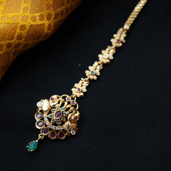 Heritage gold plated ruby green stone tikka TAD1002