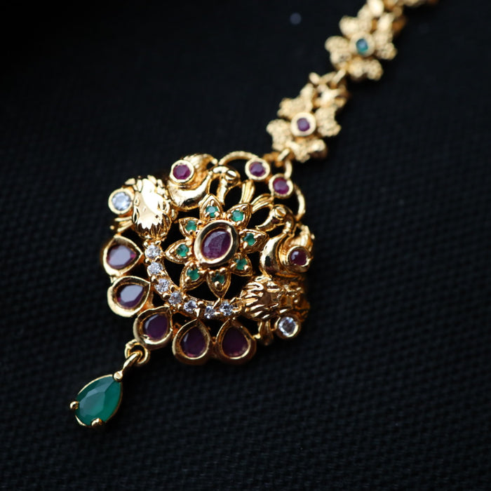 Heritage gold plated ruby green stone tikka TAD1002