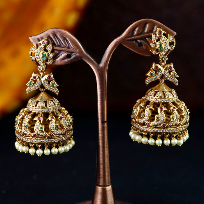 Antique multi stone and pearl jumka earrings 23016