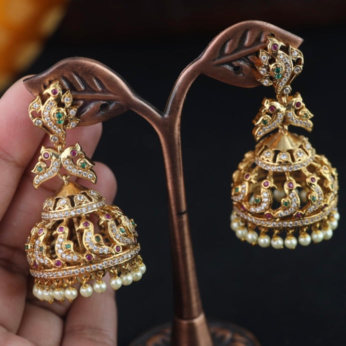 Antique multi stone and pearl jumka earrings 23016