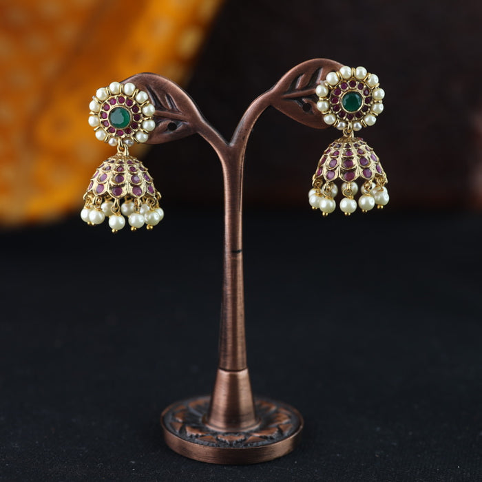 Antique ruby pearl small jumka earrings 23023