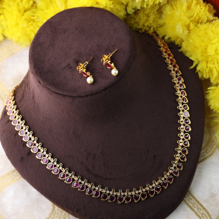Antique gold ruby stone long necklace with  earrings /waistchain 1578001