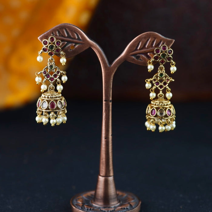 Antique gold ruby pearl jumka earrings 2301300