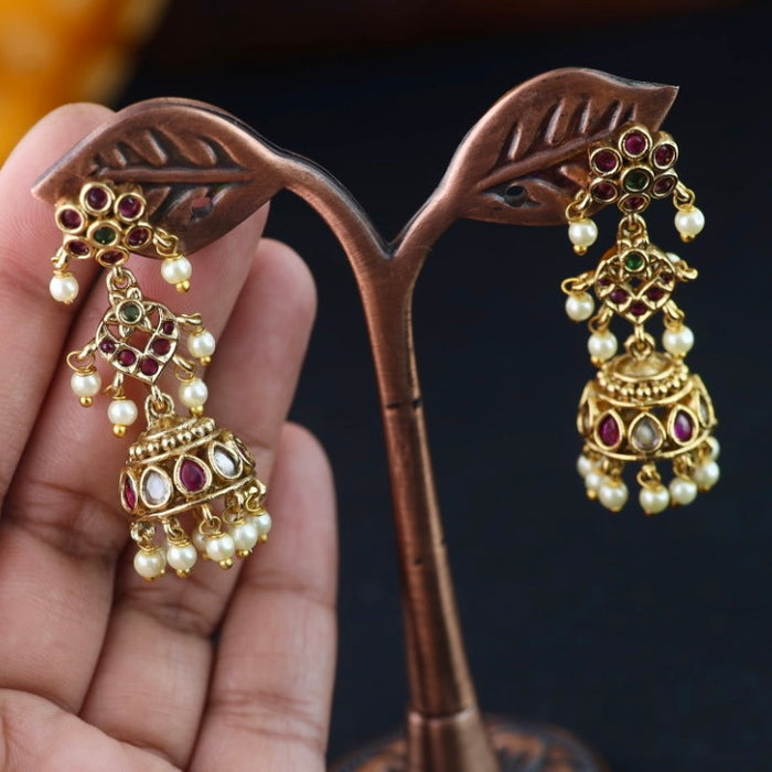 Antique gold ruby pearl jumka earrings 2301300