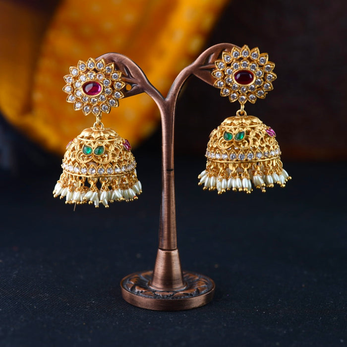 Antique gold multi stone & pearl jumka earrings 2301302