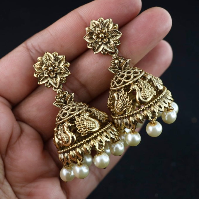 Antique gold & pearl jumka earrings 2301304