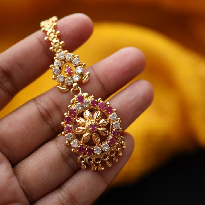 Heritage gold plated ruby white stone tikka 22234913