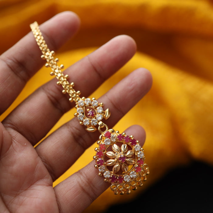 Heritage gold plated ruby white stone tikka 22234913