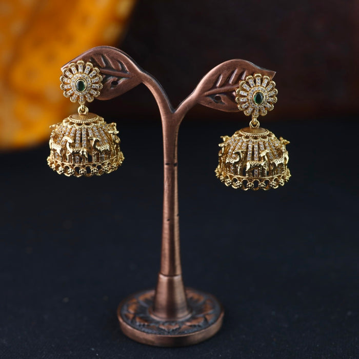 Antique gold white stone jumka earrings 2301309