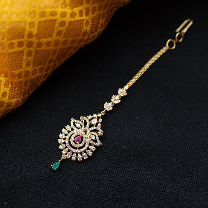 Heritage gold plated ruby white stone tikka 222349145