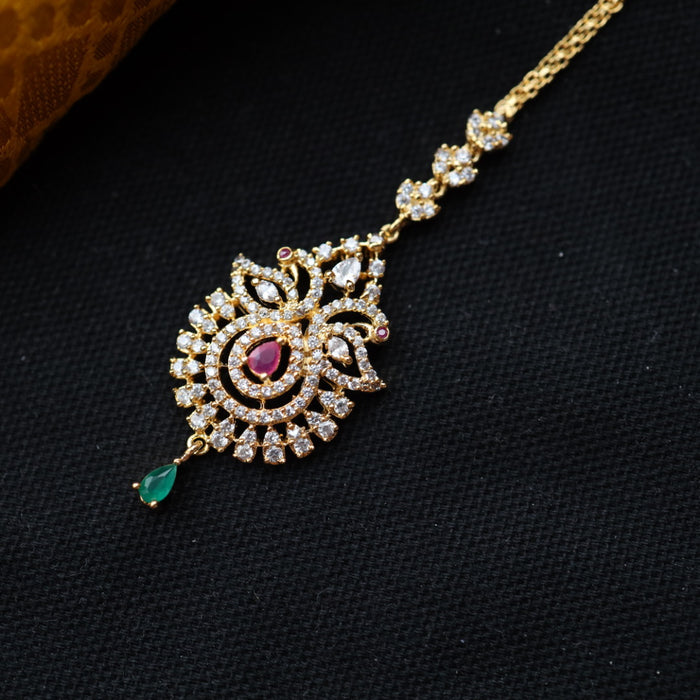 Heritage gold plated ruby white stone tikka 222349145