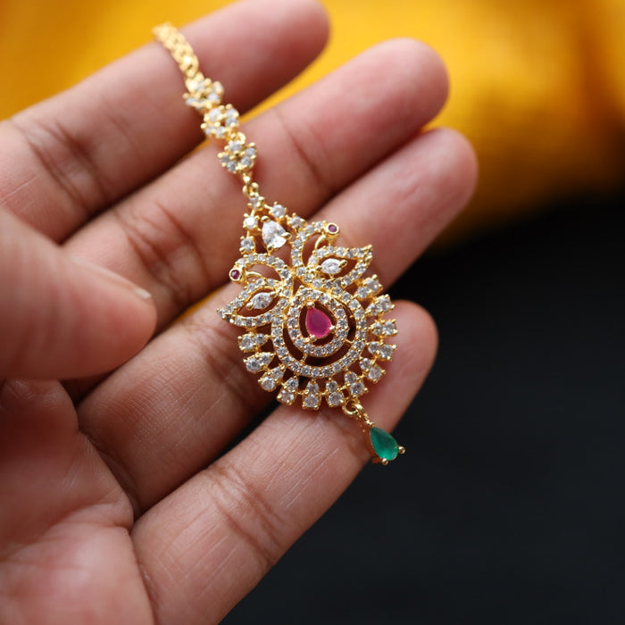 Heritage gold plated ruby white stone tikka 222349145