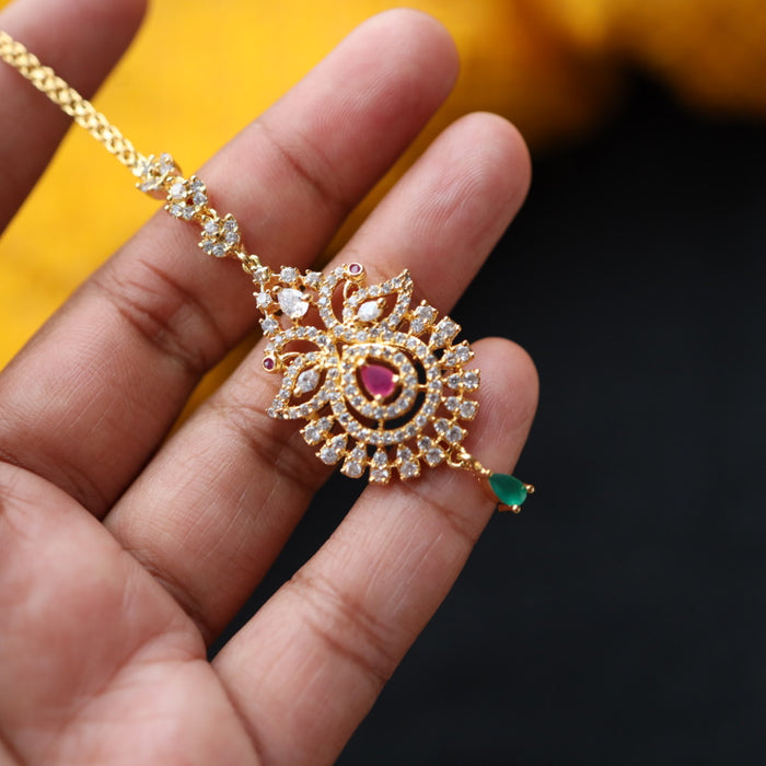 Heritage gold plated ruby white stone tikka 222349145