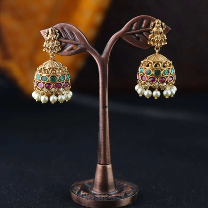 Antique gold temple jumka earrings 2301311