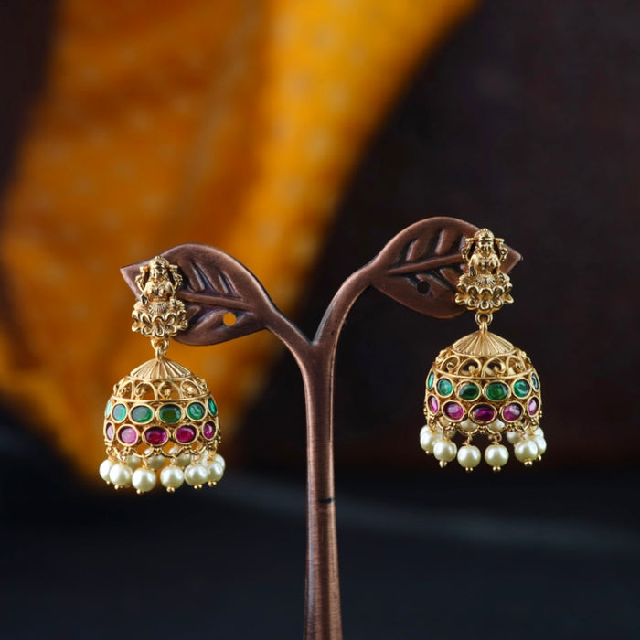 Antique gold temple jumka earrings 2301311