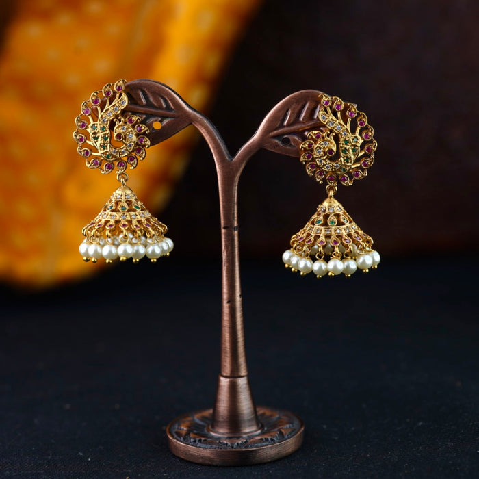 Antique gold multi stone and pearl jumka earrings 2301315