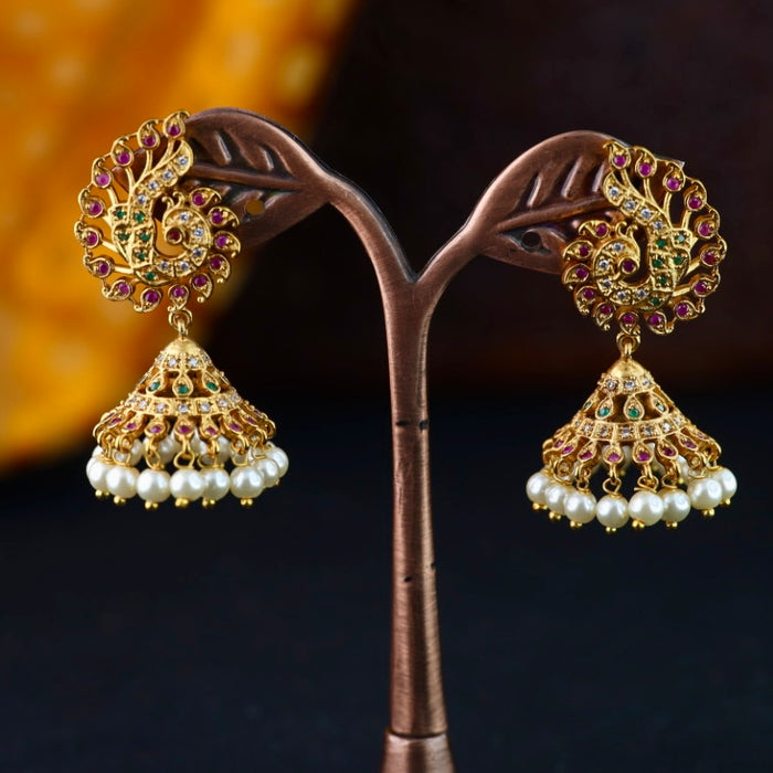 Antique gold multi stone and pearl jumka earrings 2301315