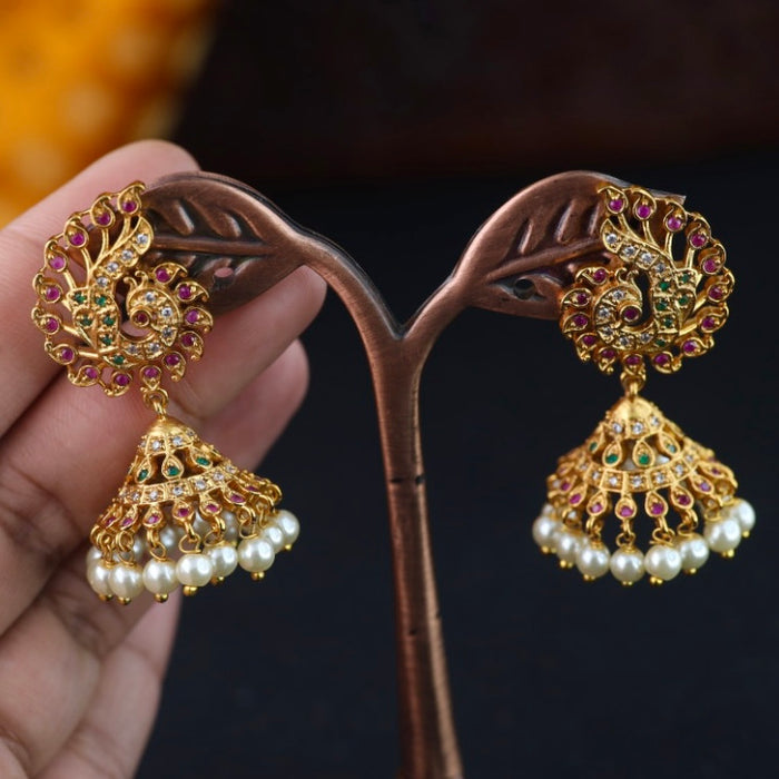 Antique gold multi stone and pearl jumka earrings 2301315