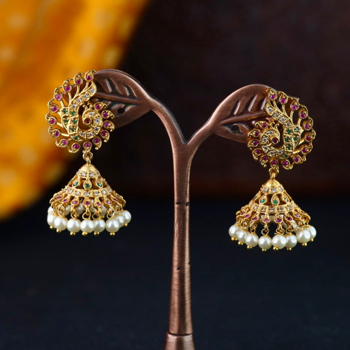 Antique gold multi stone and pearl jumka earrings 2301315