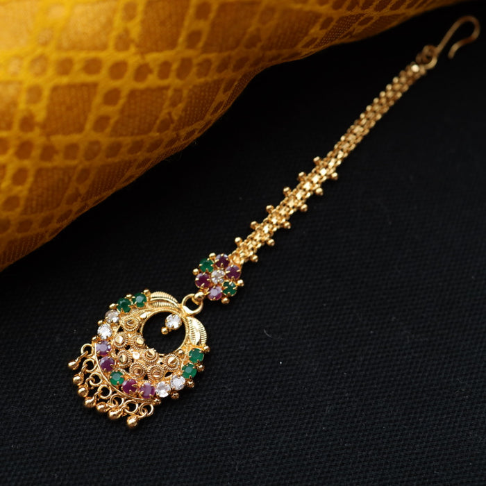 Heritage gold plated ruby green white stone tikka TH1002