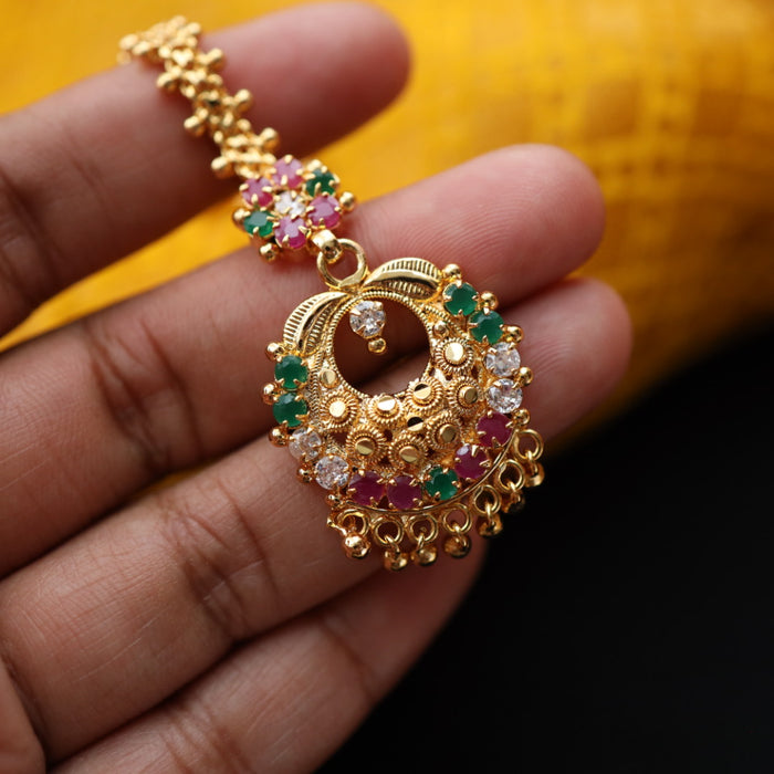 Heritage gold plated ruby green white stone tikka TH1002