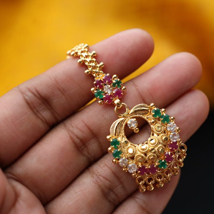 Heritage gold plated ruby green white stone tikka TH1002