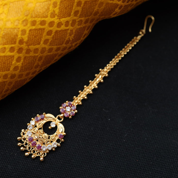 Heritage gold plated ruby white stone tikka TH1001