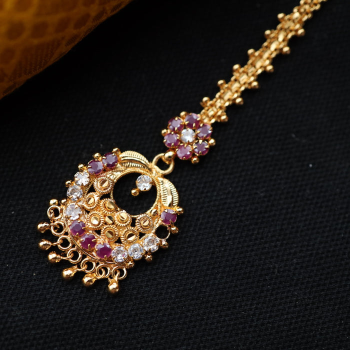 Heritage gold plated ruby white stone tikka TH1001