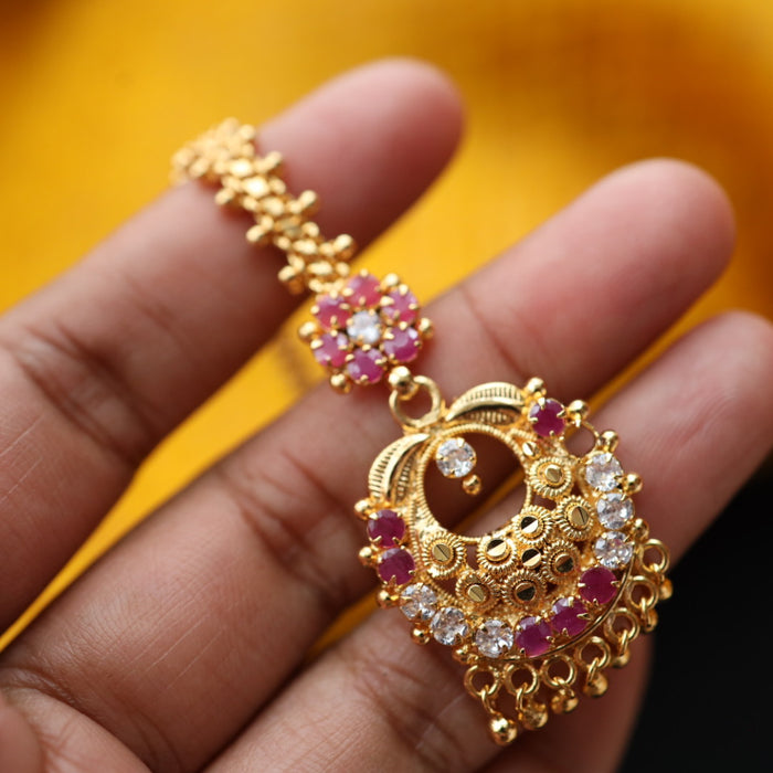 Heritage gold plated ruby white stone tikka TH1001